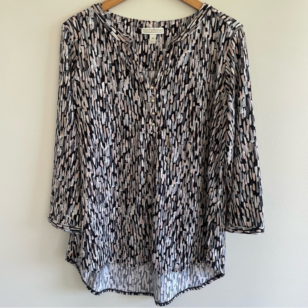 Dana Buchman Women's Split Neck Blouse Cream/Black Size XL